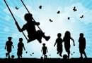"stranger danger"_lots_kids_playing_swinging_swing_low_high_birds_sky_blue
